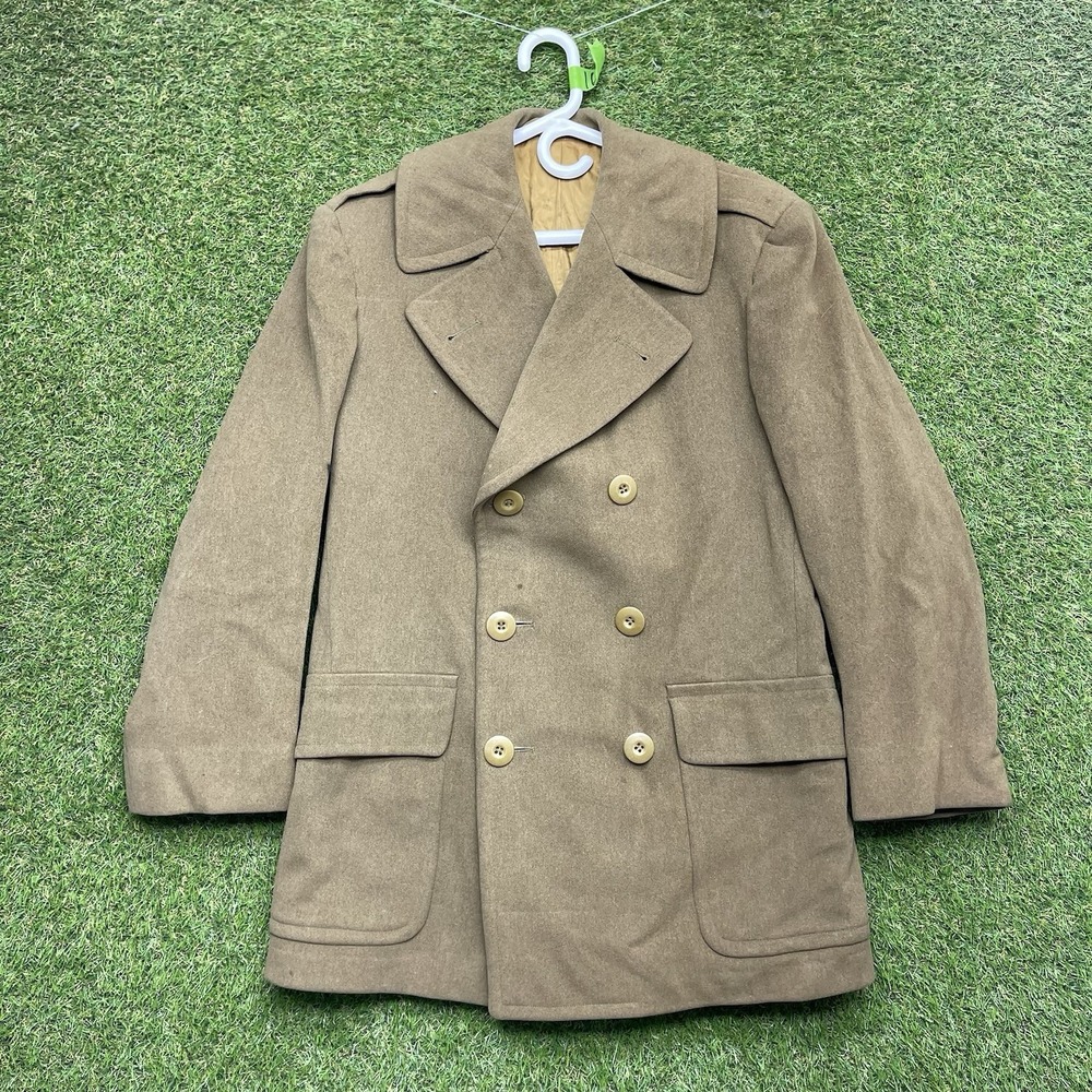 Vintage WWII Army Regulation Officers Wool Overcoat 40R Doeskin Short Sty 1942